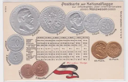 05334 geprägte Ak mit Münzen von Deutschland Germany Allemagne um 1910