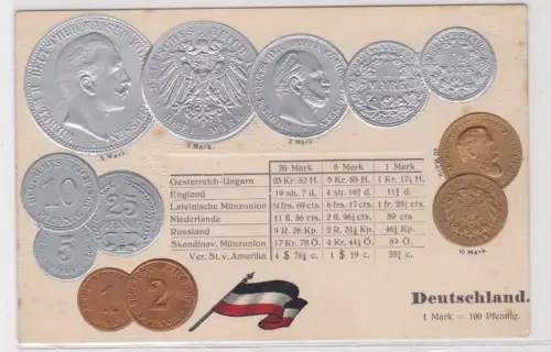 10367 geprägte Ak mit Münzen von Deutschland Germany Allemagne um 1910