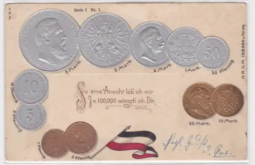 24662 geprägte Ak mit Münzen von Deutschland Germany Allemagne 1906