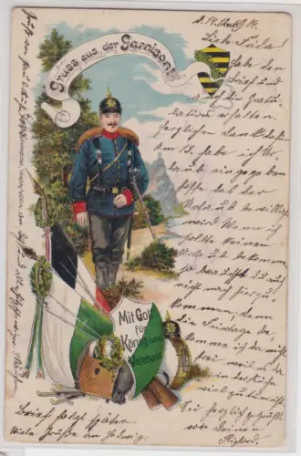 909170 Patriotika Ak Gruss aus der Garnison - Mit Gott für König und Vaterland