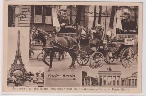908451 Ak Andenken an letzte Droschkenfahrt Berlin-Wannsee-Paris - Paris-Berlin