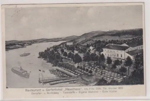 907763 Ak Restaurant u. Gartenlokal "Havelhaus" Werder -Steg, Tankstelle, Bäcker