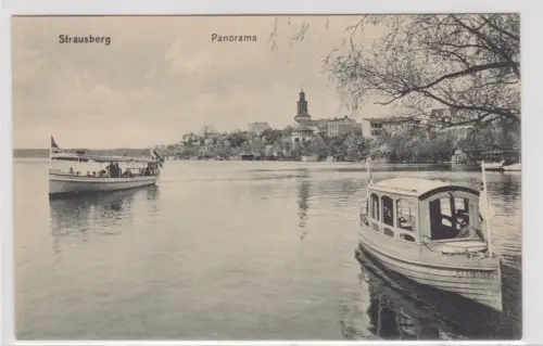 95349 Ak Strausberg Panorama. Moment am Straussee. um 1940