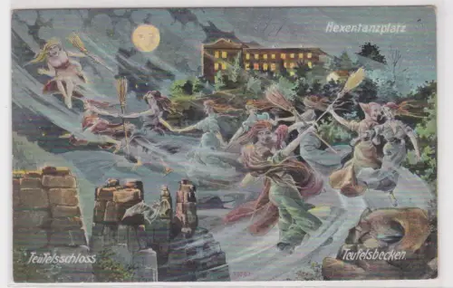 903036 Künstler Ak Die Sage vom Hexentanzplatz - Teufelsschloss u. Teufelsbecken