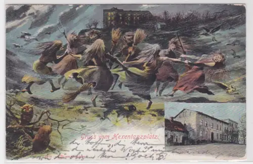 43476 Lithographie Ak Gruss vom Hexentanzplatz im Harz um 1910
