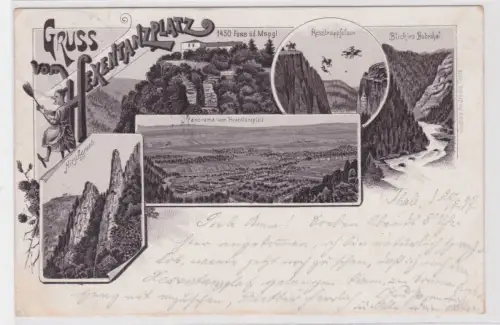 905030 Lithographie Ak Gruss vom Hexentanzplatz - Bodethal, Hirschgrund usw.1897