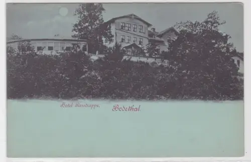 31070 Mondschein Ak Bodethal - Hotel Rosstrappe um 1900