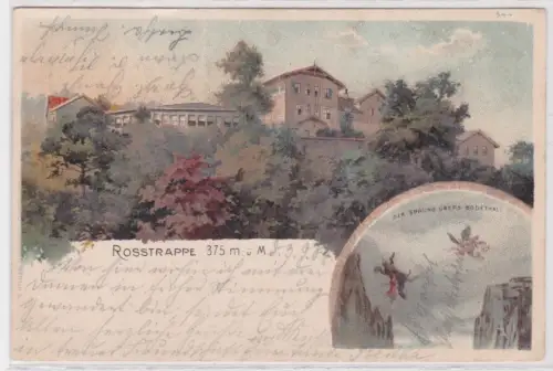 907375 Lithographie Ak Rosstrappe - Totale, Sprung übers Bodethal 1904