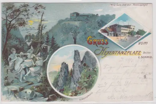 69838 Lithographie Ak Gruss vom Hexentanzplatz Bes. L. Schmid 1899