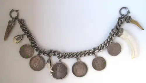 schweres Charivari Trachtenschmuck Silber 6 Münzen 5 Anhänger (119255)