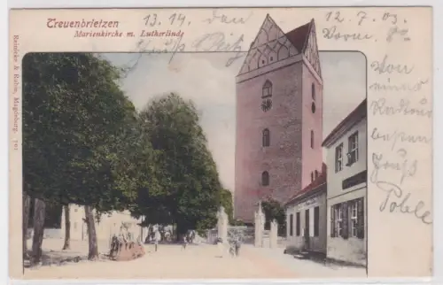 52120 Ak Treuenbrietzen -Marienkirche mit Lutherdenkmal 1903