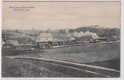 98319 Ak Gruß aus Obstmühle an der Bahnstrecke Rochlitz- Waldheim um 1920