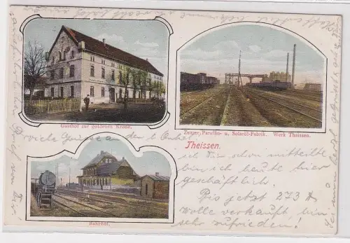 51742 Ak Theissen Gasthof zur goldenen Krone, Bahnhof, Werk 1908