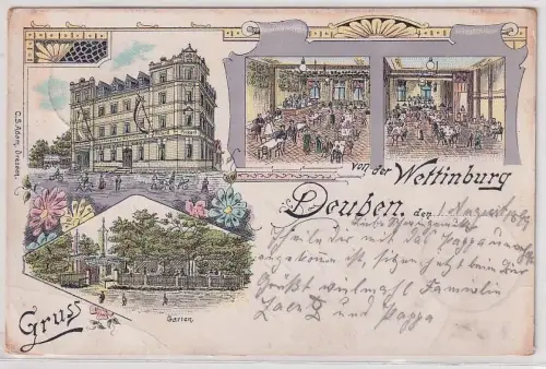 903985 Ak Lithographie Gruß vom Restaurant zur Wettinburg Deuben 1899