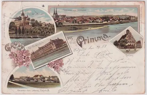 66541 Ak Lithographie Gruß aus Grimma Fürstenschule usw. 1898