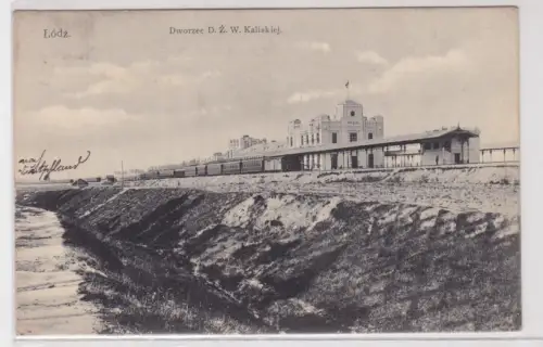908839  Ak  Łódź. Dworzec D. Z. W. Kaliskiej. 1910