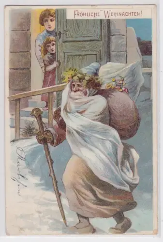 909078 Glückwunsch AK Fröhliche Weihnachten - Weihnachtsmann auf dem Weg 1902