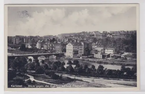 908723 Ak Karlsbad Blick gegen die Egerbrücke und Fischern. 1938