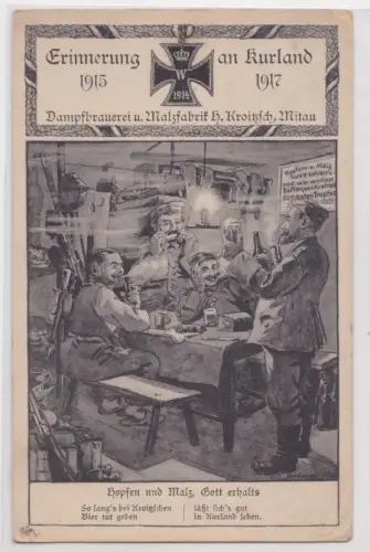 908714 Ak patriotische Reklame Dampfbrauerei Mitau Jelgava 1. Weltkrieg Kurland