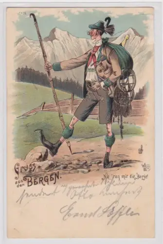 908847 Künstler Ak Gruss aus den Bergen! Nu' ran mir die Berje! 1899