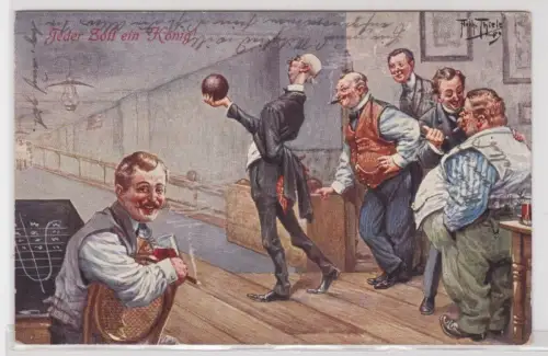 909647 Künstler Ak Artur Thiele Kegelbahn "Jeder Zoll ein König" 1918
