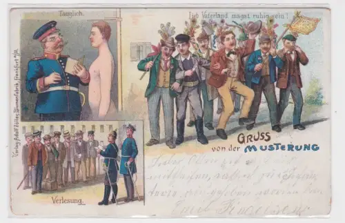 908844 Militär Ak Gruss von der Musterung 1903