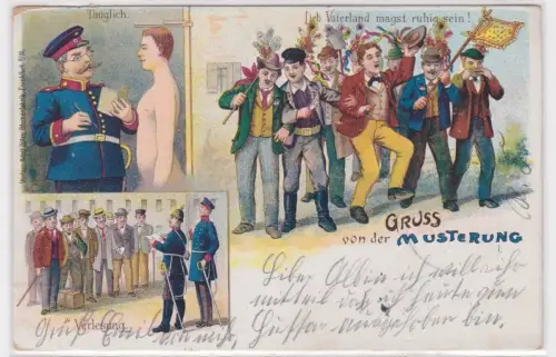908845 Militär Ak Gruss von der Musterung 1905