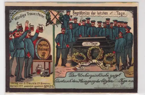 908848 Humor Militär Ak Würdige Trauer-Feier, Begräbniss der letzten 100 Tage
