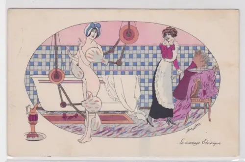 908962 Künstler Ak Xavier Sager "Le massage Electrique" Erotik um 1920