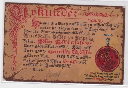 908712 Reklame Ak Schmuckurkunden mit Siegel Auerbachs Keller Leipzig 1926