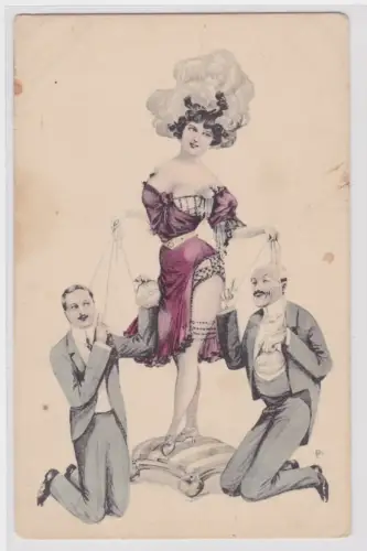 908843 Künstler Ak Verlag Sect Erotik Frau als Waage um 1920