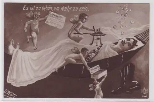 909085 Künstler Ak O. Wietz Karikatur Matrose träumt vom Urlaub 1918