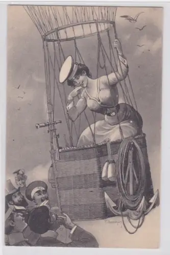 908961 Künstler Ak Erotik üppige Frau im Ballon, Beilage des Verlag Sect um 1915