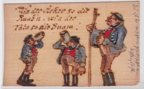 909092 Postkarte aus Holz Humor Bauer und Söhne um 1910