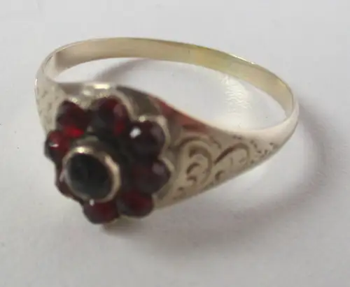 antiker Prager Jugendstil Granat Damen Ring 858er Gold (161878)