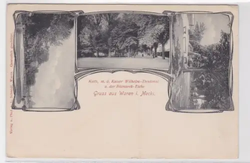 909517 Mehrbild Ak Gruss aus Waren i. Meckl. mit Jugendstil-Rahmen um 1900
