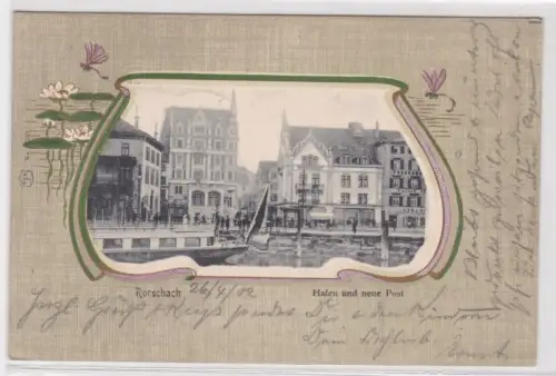908728 Jugendstil Ak Rorschach Bodensee Schweiz Hafen und neue Post 1902