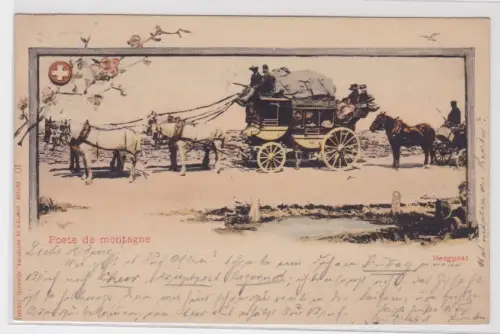 908727 Ak Lithografie Schweiz Bergpost Postkutsche Poste de montagne 1902