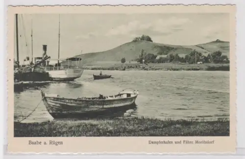 909030 Ak Baabe a. Rügen.  Dampferhafen und Fähre Moritzdorf. um 1940
