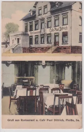 90575 Mehrbild Ak Gruß aus Restaurant und Café Paul Dittrich Pleißa um 1920