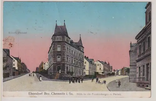 903148 Feldpost Ak Ebersdorf Bez.Chemnitz Blick in die Frankenberger- & Poststr.