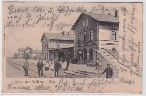 902726 Ak Gruß aus Stollberg im Erzgebirge Bahnhof 1905
