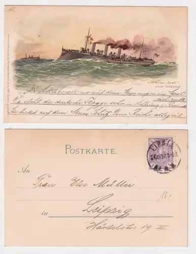 78286 Stadtpost Ak Lithographie S.M. Aviso "Greif" unter Volldampf 1897