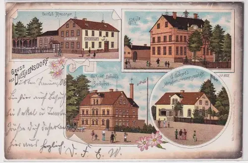 905097 Ak Lithographie Gruß aus Diethensdorf Bäckerei, Schule usw. 1906