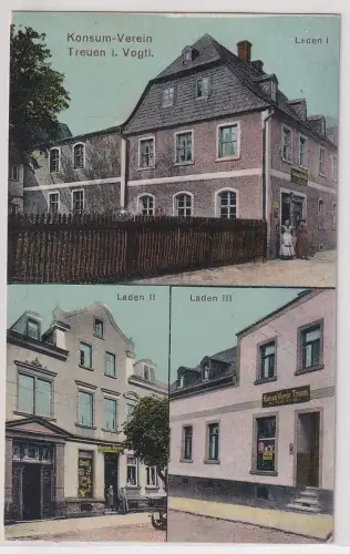 904417 Mehrbild Ak Konsum-Verein Treuen im Vogtland Laden I, II, III 1910 