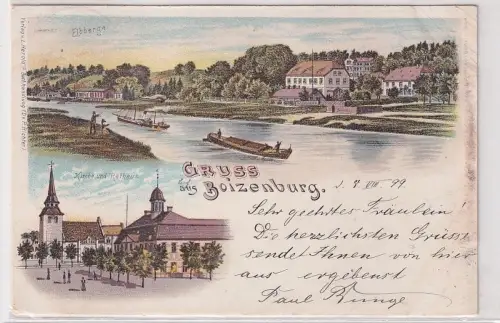 91556 Ak Lithographie Gruß aus Boizenburg Kirche und Rathaus 1899