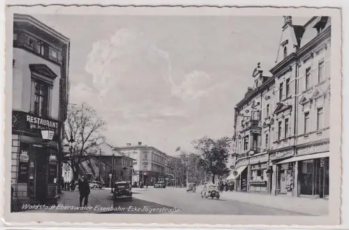 83644 Ak Waldstadt Eberswalde Eisenbahn Ecke Jägerstrasse um 1940