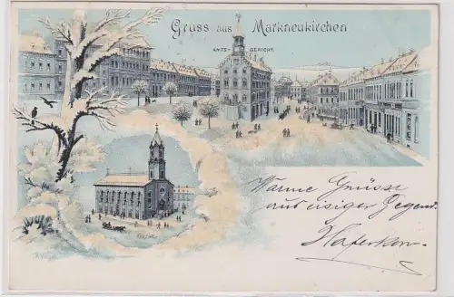 96435 Winter Ak Lithographie Gruß aus Markneukirchen 1898