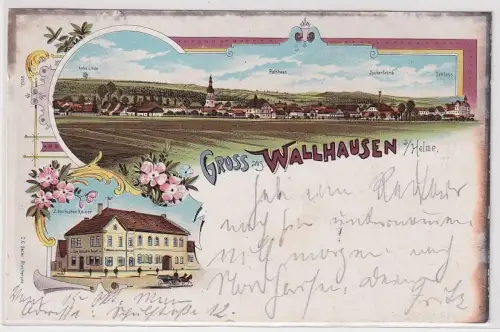 93335 Ak Lithographie Gruß aus Wallhausen a.Helma Gasthof zum deutschen Kaiser 