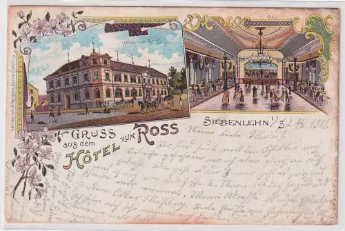 99430 Ak Lithographie Gruß aus dem Hotel zum Ross Siebenlehn in Sa. 1901